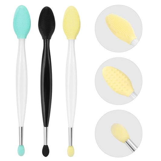 Unaone Lip Scrub Brush - 3 PCS Dual-ended Lip Scrubber Exfoliator and Silicone Lip Brush, 2-in-1 Silicone Lip Scrub Tool Lip Mask Applicator, Gentle Exfoliator & Applicator for Soft-Velvo Beauty