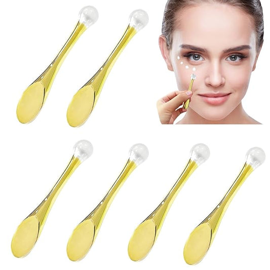 6Pcs Mini Eye Roller Plastic Eye Cream Massager Sticks Makeup Spatula Scoop Dark Circle Remover Beauty Cosmetic Tool for Skin Care,Golden-Velvo Beauty