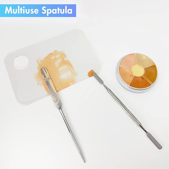 Foundation Spatula Stainless Steel Makeup Mixing Tool Cosmetic Metal Mixer Tool for Professional Color Nail Art Lab Pigment Blending Stick Silver-Velvo Beauty