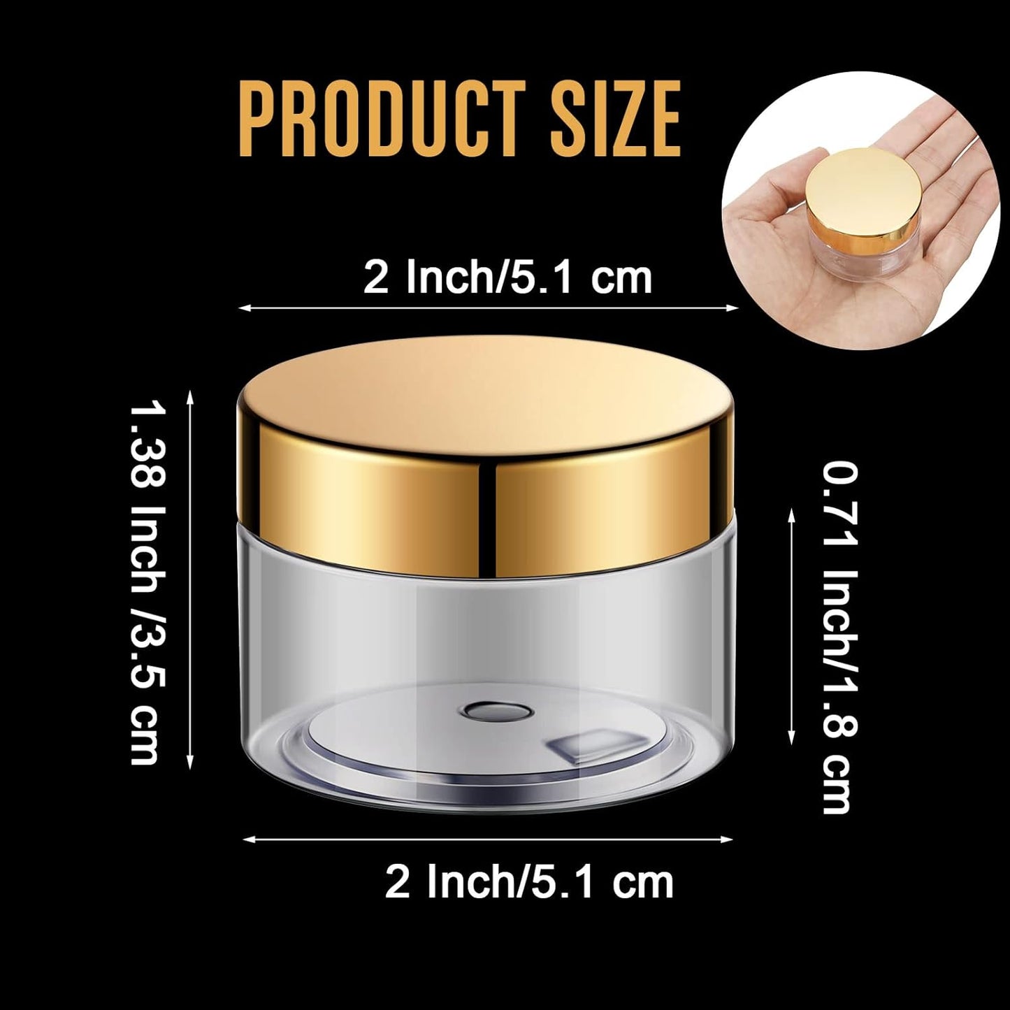 SATINIOR 100 Pcs Plastic Jars with Lids Small Containers Lids Wide Mouth Small Plastic Containers for Lotion Cream Rhinestones Body Butters Travel Storage(1 oz,Gold)-Velvo Beauty