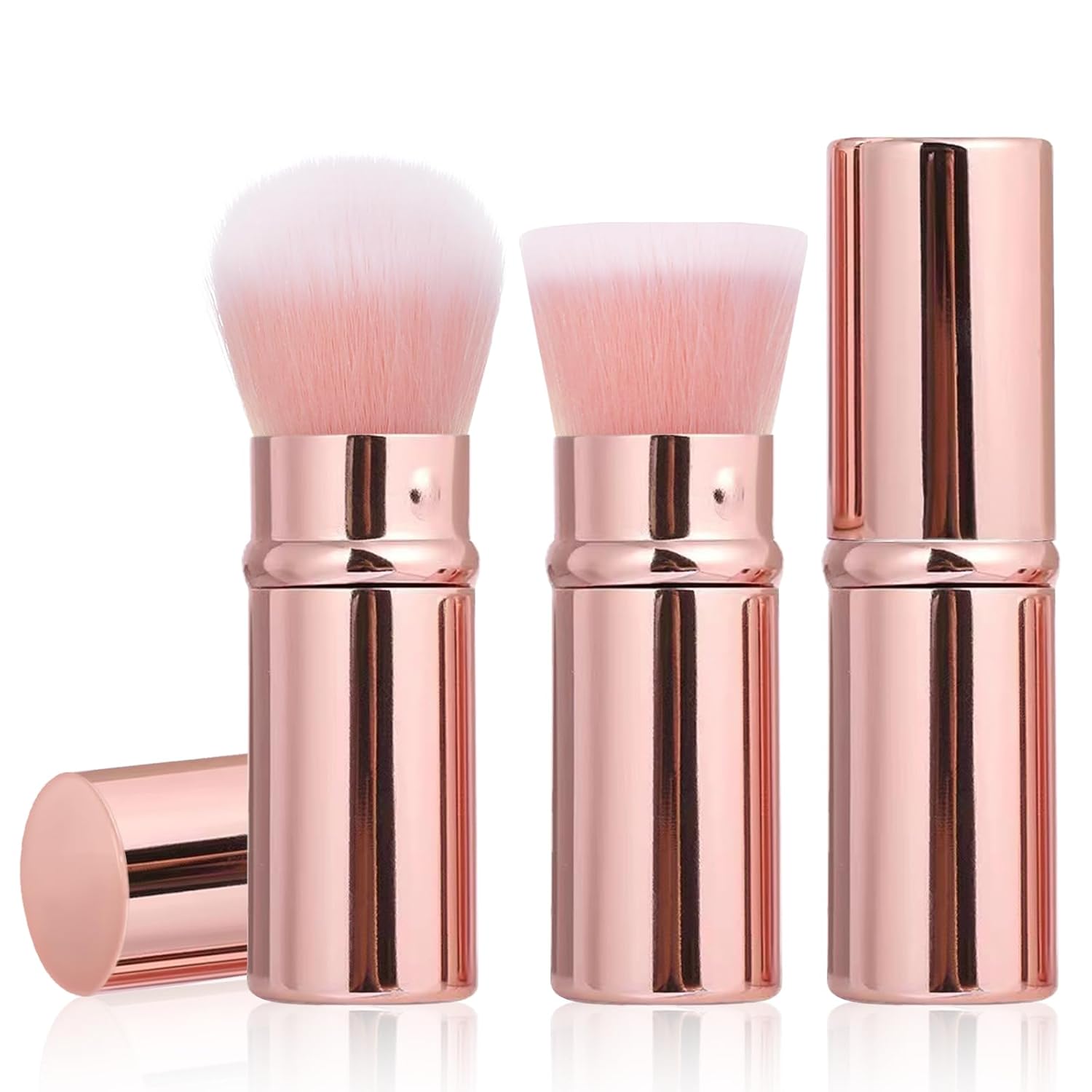 Makeup Brush 2 Pack, Retractable Travel Kabuki Powder Foundation Makeup Brush Face Blush Brushes for Blending Liquid, Blush, Bronzer, Buffing, Sunscreen,Flawless Cosmetics-Velvo Beauty