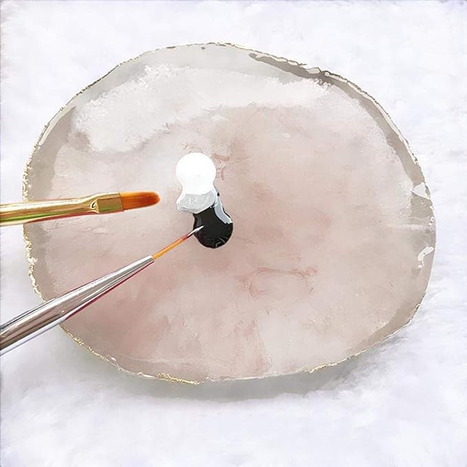 MISUD Resin Nail Art Palette, Nail Polish Drawing Color Dish Golden Edge Resin Stone Paint Drawing Color Dish Manicure Nail DIY Tool (White)-Velvo Beauty