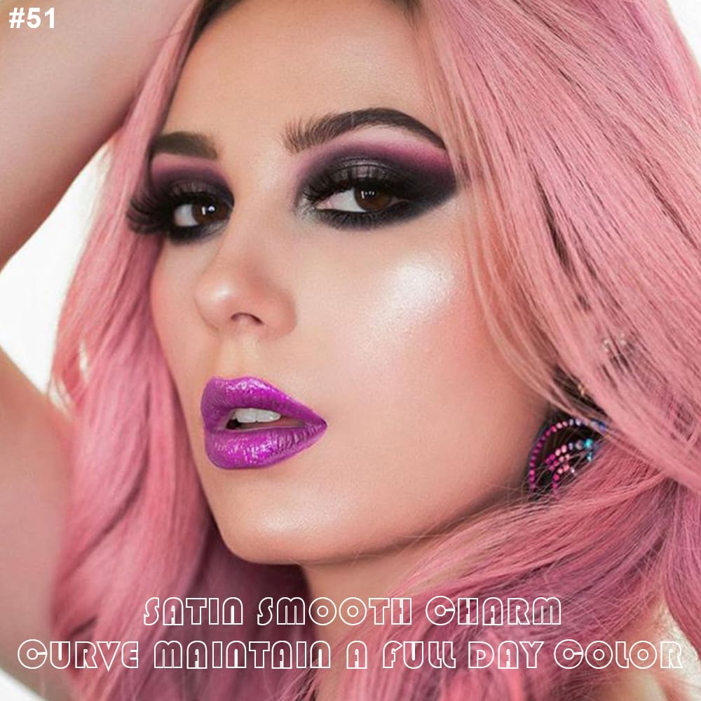 evpct 2Pcs Purple Shimmer Glitter Shiny Liquid Lipstick Lip Gloss Stain and Retractable Lip Liner Makeup Set for Women Long Lasting Waterproof 24 Hours Lipstick labial mate larga duracion 24 51#-Velvo Beauty