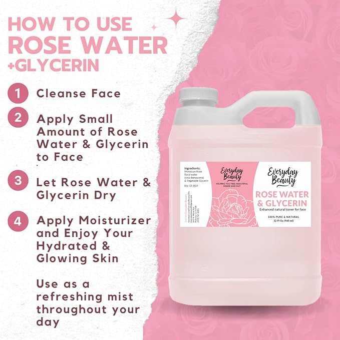 Rose Water & Glycerin Enhanced Facial Toner - 32oz Bulk Alcohol-Free Vegan All Natural Refreshing for Face and Hair - Uplifts, Calming & Soothing for All Skin Types…-Velvo Beauty