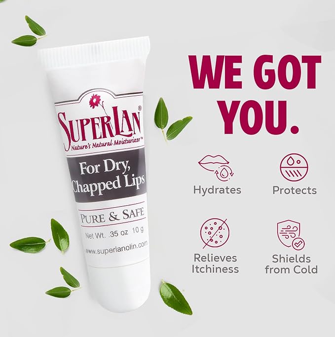 Organic Lanolin Lip Balm For Dry, Cracked, Chapped Lips By Superlan - Natural Lip Moisturizer With Ultra-Pure Medical Grade Lanolin & Jojoba Oil- Kosher Chapstick for Men Women & Children, (3 Pack)-Velvo Beauty