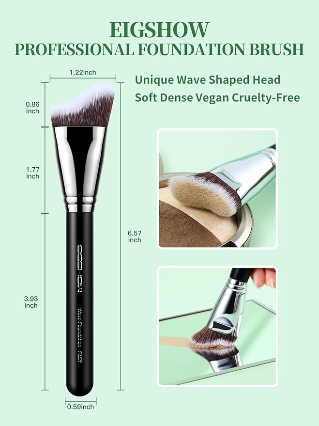 EIGSHOW Foundation Brush with Wave Shaped Head for Liquid, Cream, Powder Blending Cheekbones Jawline, Large Premium Dense Synthetic Bristles (F659)-Velvo Beauty