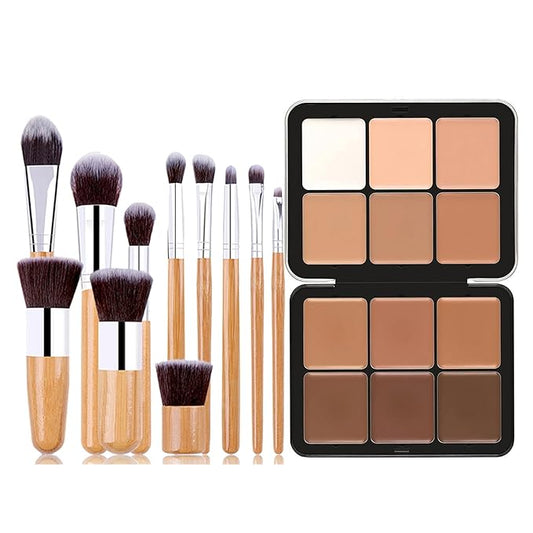 Makeup Cream Contour Palette with Makeup Brush, 12 Shades Full Cover Creamy Concealer and Highlighting Makeup Kit for Under Eye Dark Circles, Acne & Blemishes, Reduces Redness, Light to Dark-Velvo Beauty