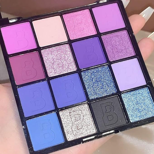 Purple & Blue Eyeshadow - 16 Color Glitter & Matte Eyeshadow Palette, Korean Makeup, Waterproof & Bright Colours-Velvo Beauty
