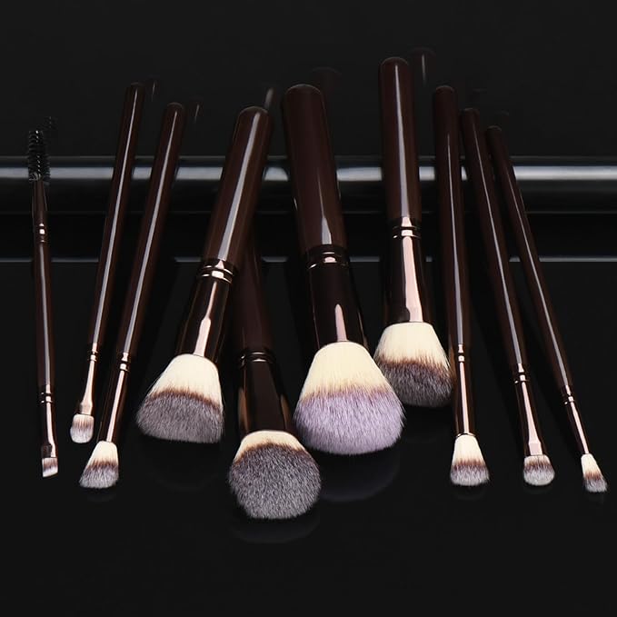 10 Piece Black brown Makeup Brushes and 10 Piece Makeup Sponge – Wooden Handle,with Soft Synthetic Bristles,|Professional Makeup Brushes set for Women & Girls|-Velvo Beauty