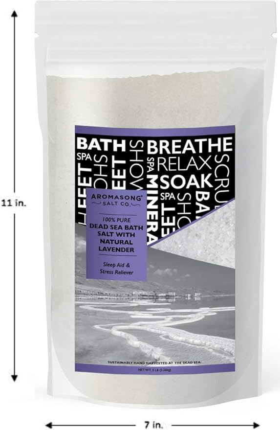 Aromasong Pure Dead Sea Salt for Soaking with 100% Natural Lavender, 5 LB - Spa Bath Salt Fine Grain - Body Wash Scrub - Soak for Women & Men- Bulk Resealable Pack (Packaging May Vary)-Velvo Beauty