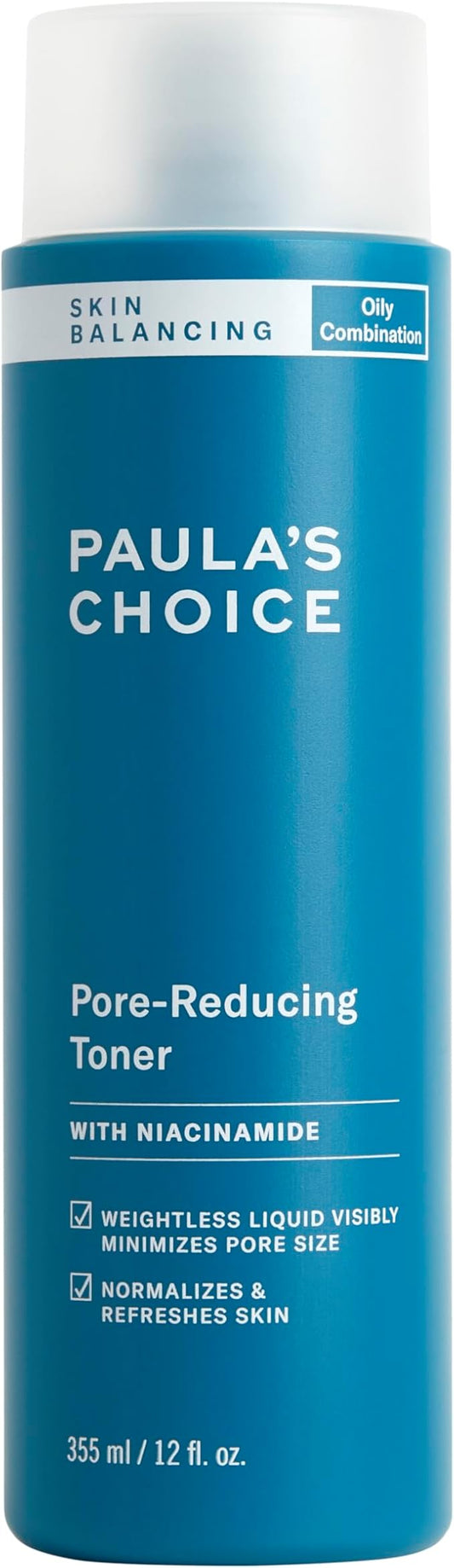 Paula's Choice SKIN BALANCING Pore-Reducing Face Toner for Combination and Oily Skin, Minimizes Large Pores, Controls Oil & Shine, Hydrates & Replenishes, Suitable for Acne-Prone Skin, 12 Fl Oz Bottle-Velvo Beauty
