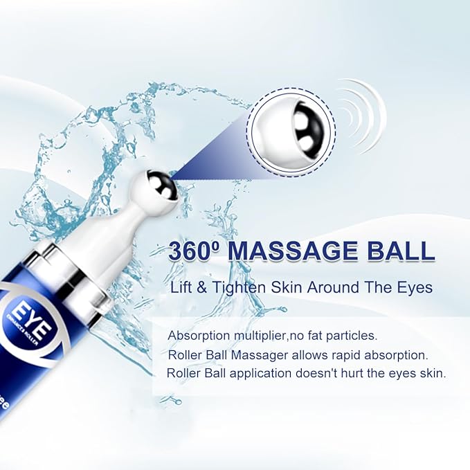 Caffeine Eye Serum,Under Eye Roller Serum with 360° Massage Ball,Eye Contour Cream for Dark Circles and Puffiness Wrinkles Fine Lines-Velvo Beauty