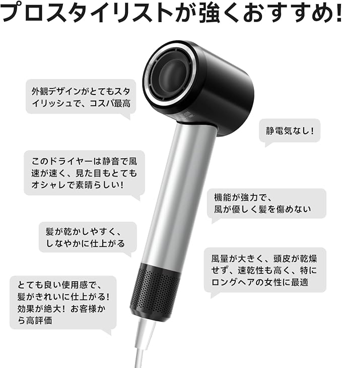 PLUZZ Pro Professional Hair Dryer with 3M Power Cord, 140,000 RPM Brushless Motor High-Speed, 500M Negative Ions, Quiet & Lightweight, Diffuser & Holders Attachments – Salon/Home Use-Velvo Beauty