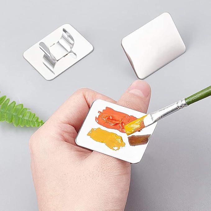 AKOAK 2 Pcs Stainless Steel Square Palette Mini Ring Makeup Palette Nail Blur Painting Tools DIY Nail Art can be Used for Eye Shadow Eyelash Pigment Mix-Velvo Beauty