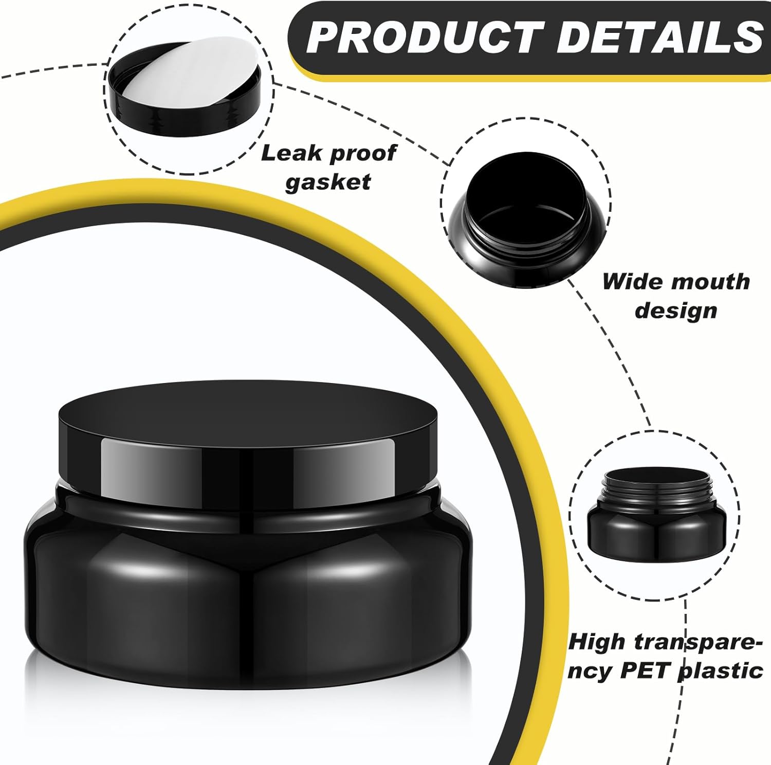 Tessco 24 Pack Plastic Jars with Lids Labels Empty Clear Plastic Jars Round Refillable Cosmetic Containers Body Butter Containers Bulk Sugar Scrub Bottle for Make Up(5 oz,Black)-Velvo Beauty