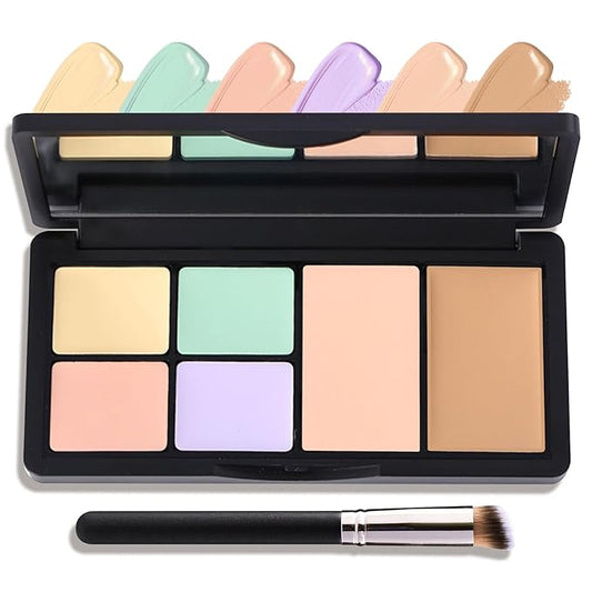 6 Colors Correcting Concealer Palette,Contouring Highlighting Concealer Palette Makeup Kit with Brush,Foundation Makeup Cream Contour Palette for Conceals Dark Circles,Blemish(01#)-Velvo Beauty