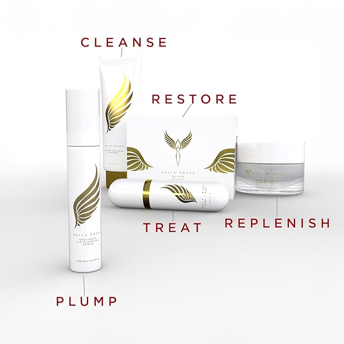 Bella Grace Vegan Collagen Lip Plumper Serum, Vitamin E, Peptides, Hydrating Lip Care Fuller Plumper Looking Lips, Supports Wrinkles, Fine Lines, Elasticity, Paraben, Sulfate & Cruelty Free, 0.1 fl oz-Velvo Beauty