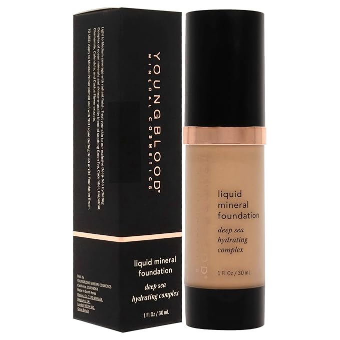 Youngblood Liquid Mineral Foundation, Sun Kissed | Lightweight, Dewy Full Coverage Makeup for Dry Skin | Poreless, Flawless Tinted Glow | Vegan, Cruelty Free, Gluten-Free-Velvo Beauty