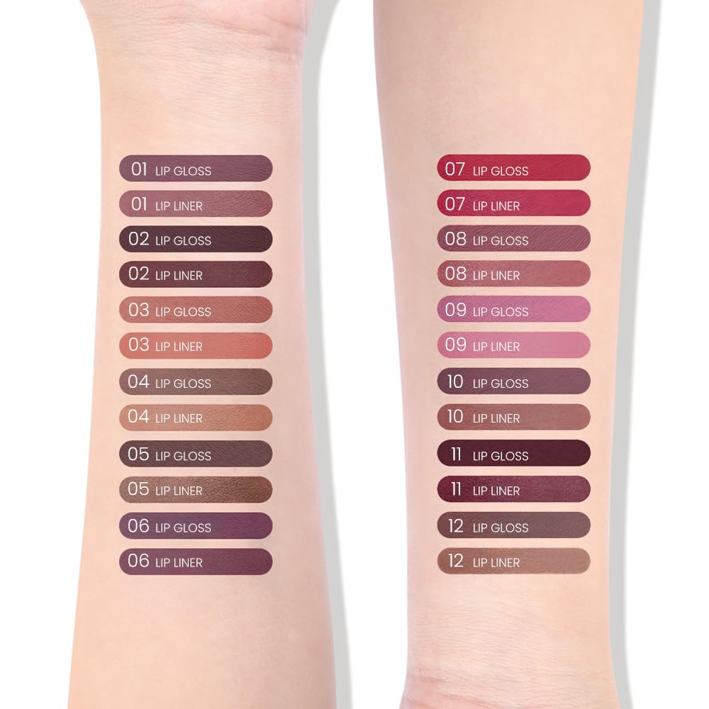 evpct Retractable 1Pcs Lip Liner Pencils and 1 Pcs Lip Gloss Makeup Set for Shaping & Sculpting Lips, Plum Long-Lasting Waterproof Longwear Matte Rich Lip Colors Liner Crayon Liquid Lipstick 11#-Velvo Beauty