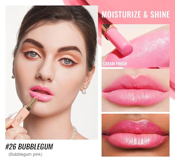 Oulac Shine Pink Lipstick for Women, 2 in 1 Glossy Light Pink Tinted Lip Balm, Hydrating Lipstick for Dry Lips, Moisture Shine Juicy Finish Vegan 2.2g/0.07oz (26)-Velvo Beauty