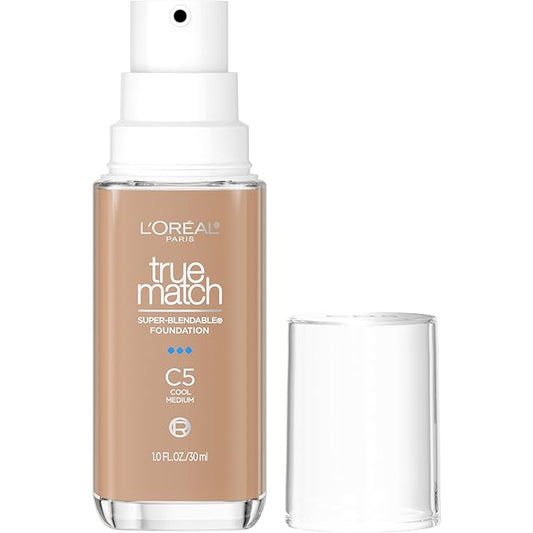 L'Oreal Paris True Match Super-Blendable Foundation, Medium Coverage Liquid Foundation Makeup, C5, Medium, 1 Fl Oz-Velvo Beauty