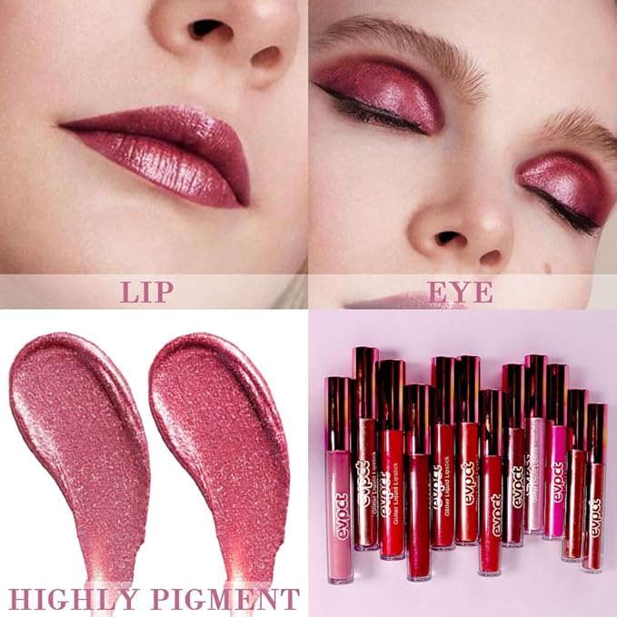 eevpct 2Pcs Mauve Red & Wine Red Matte to Glitter Liquid Lipstick Set Kit for Women Long Lasting Glossy Metallic Shimmer Sparkle Lipstick Lip Gloss 2+6-Velvo Beauty