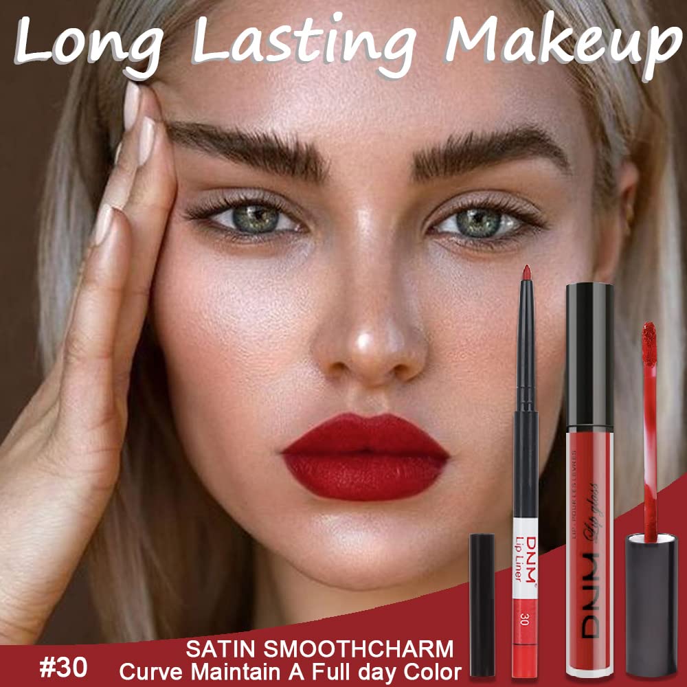 evpct 2Pcs Dark Oxblood Red Matte Lip Liner and Lipstick Combo Lip Gloss Stains Pencil Makeup Set Women Long Lasting 24 Hours Liquid Lipstick and Lip Liner Set labiales mate 24 horas originales-Velvo Beauty