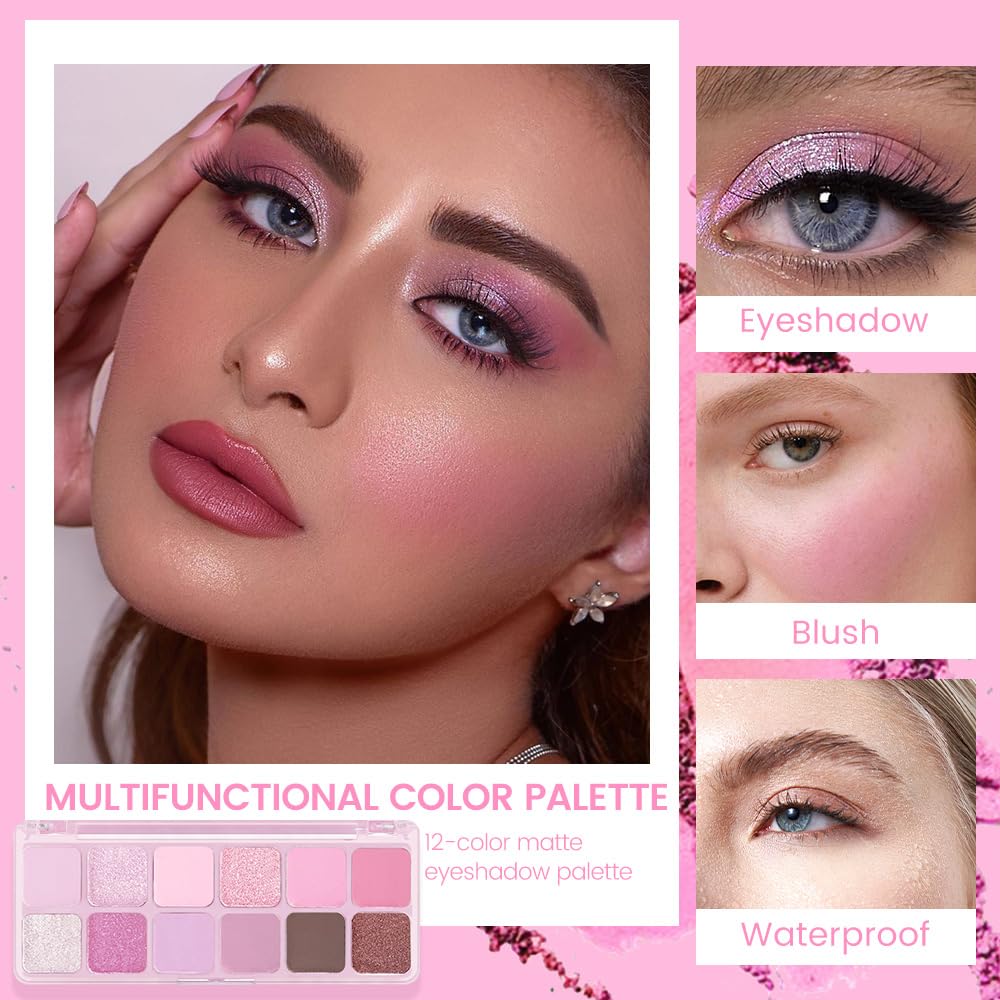 AMY'S DIARY 12Color Matte Purple Pink Eyeshadow Palette,Shimmer Eye Shadow Long-Lasting, and Highly Pigmented Elevate Your Eye Makeup-Velvo Beauty