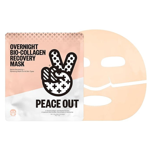 PEACE OUT Skincare Overnight Bio-Collagen Recovery Hydrating Face Mask to Calm Skin Irritation, Improves Skin Clarity with Hyaluronic Acid, 1 count-Velvo Beauty