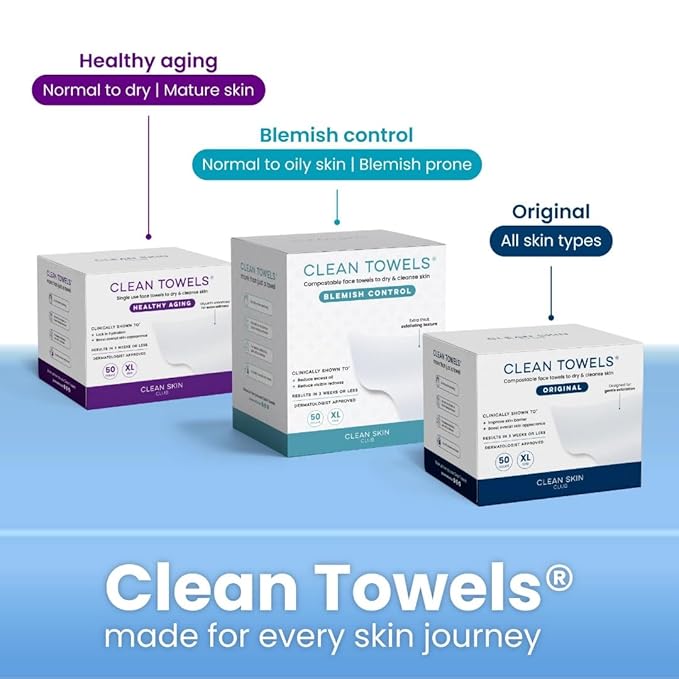 Clean Skin Club Clean Towels XL, 100% USDA Biobased Dermatologist Approved Face Towel, Disposable Clinically Tested Face Towelette, Facial Washcloth, Makeup Remover Dry Wipes, 100 ct, 2 pack-Velvo Beauty