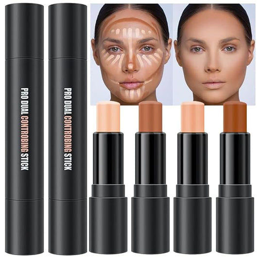 evpct 4 Color Contour Stick Makeup Set Concealer Bronzer Stick Cream Contour Palette Contour Contouring Makeup Kit for Beginner Face Highlighter Makeup Stick Liquid Contour contorno maquillaje 02+03-Velvo Beauty