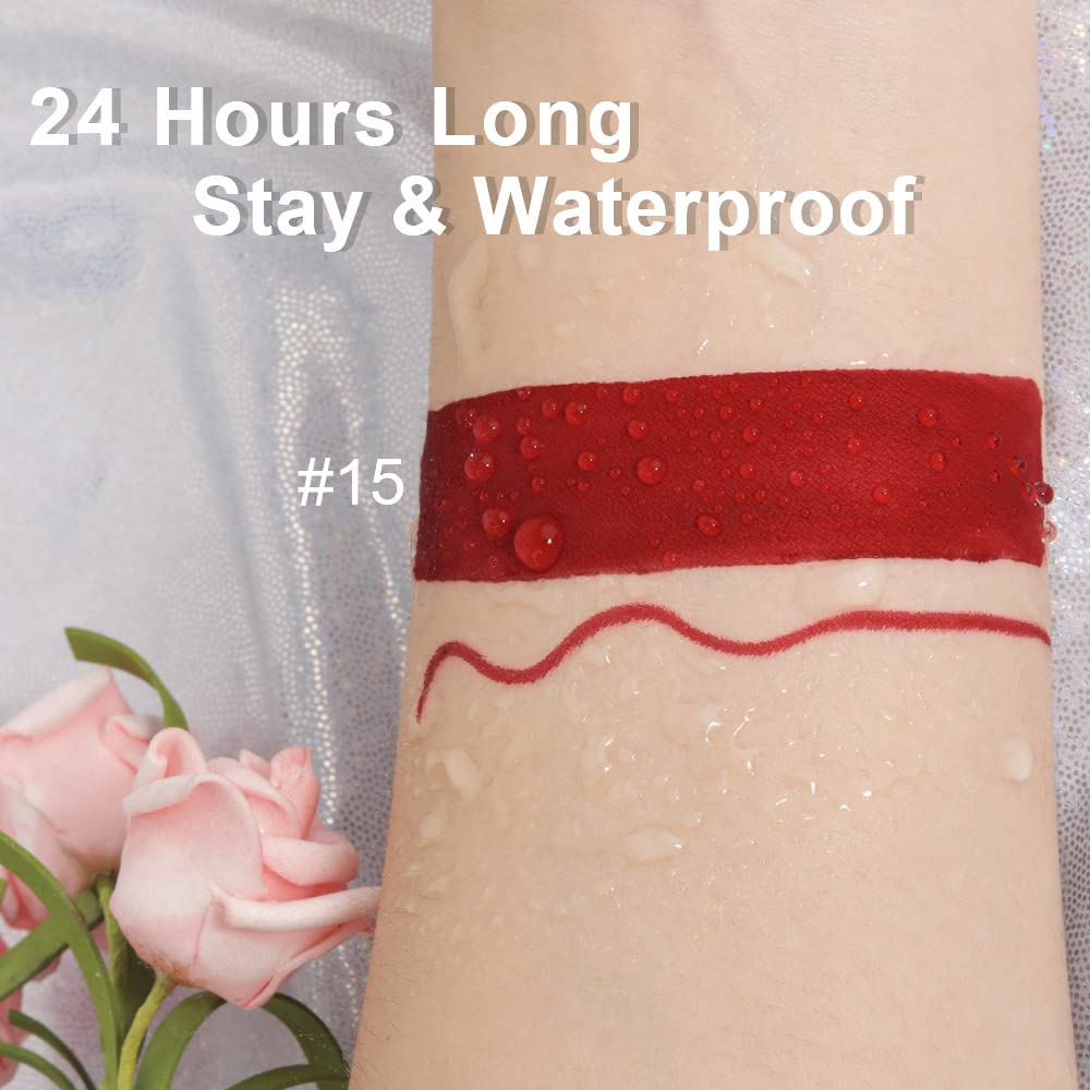 evpct 2Pcs Dark Red Maroon Matte Lipstick and Lip Liner Makeup Set for Women Dark Blood Red Liquid Matte Brown Lipstick Lip Liner Stain Long Lasting Waterproof Permanent Lipsticks 24 hours 15#-Velvo Beauty