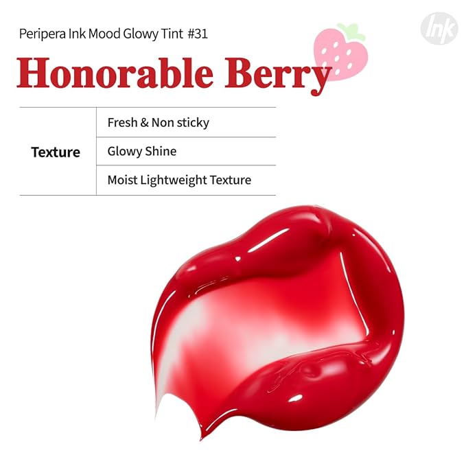 Peripera Ink Mood Glowy Tint (031 HONORABLE BERRY), Long-Lasting Lip Stain, Korean Lip Tint, K Beauty-Velvo Beauty