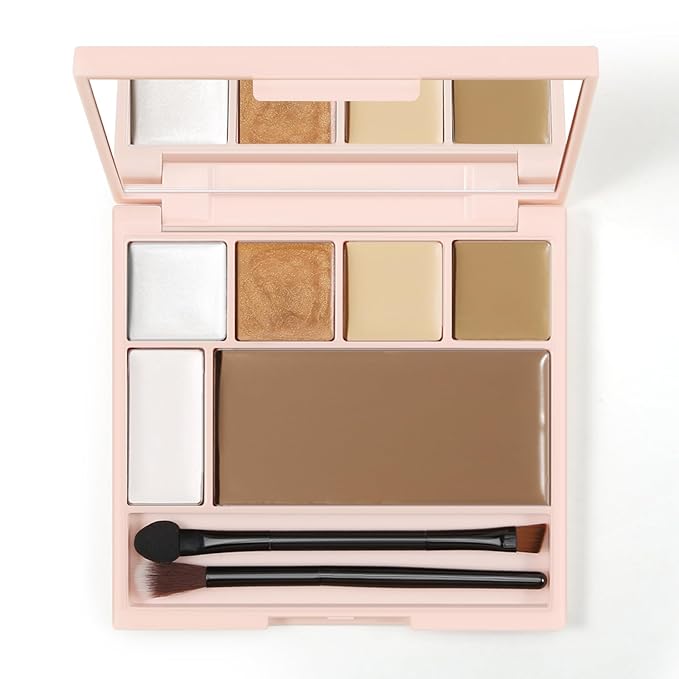 Boobeen 6 Colors Cream Contour Makeup Palette, Highlighter and Bronzer Palette Powder Kit with Mirror&Brush, Waterproof Concealer for Women-Velvo Beauty