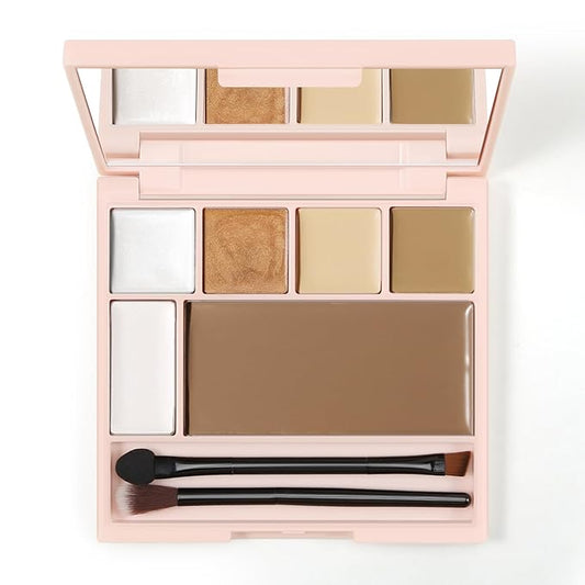 Boobeen 6 Colors Cream Contour Makeup Palette, Highlighter and Bronzer Palette Powder Kit with Mirror&Brush, Waterproof Concealer for Women-Velvo Beauty
