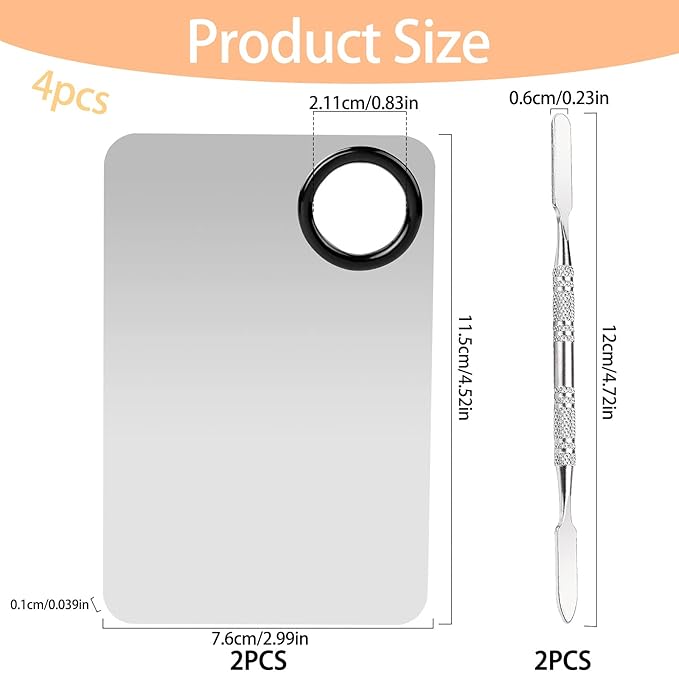 2 Sets Foundation Palette Makeup Mixing Palette Stainless Steel Cosmetic Mixing Palette with Spatula Makeup Artist Tool for Mixing Foundation Eye Shadow Eyelash Nail Art (4.52 x 2.99 inch)-Velvo Beauty