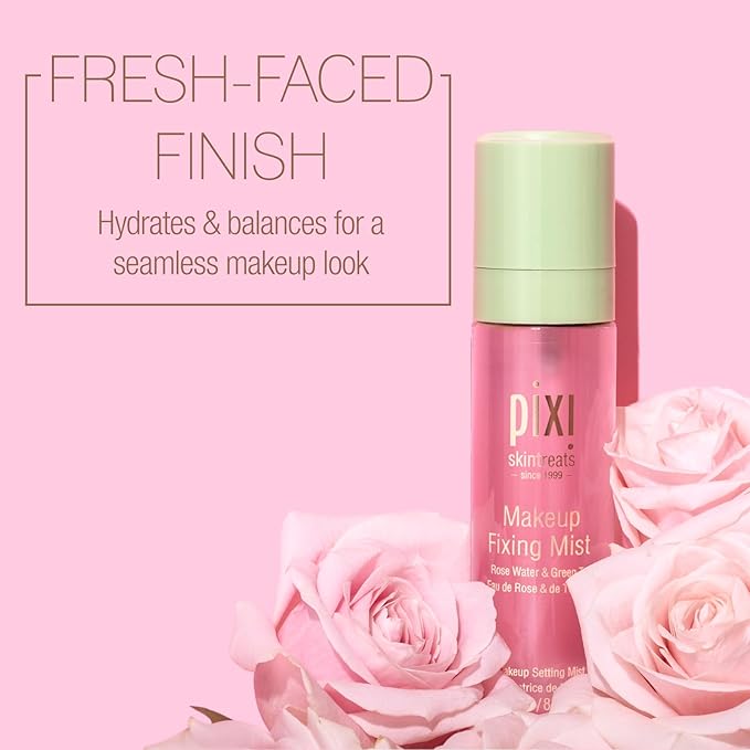 Pixi Beauty Makeup Fixing Mist 80ml, All Over Setting Spray For Longer Wearing Makeup, Rose Water and Green Tea Infused, 2.7 Fl Oz-Velvo Beauty