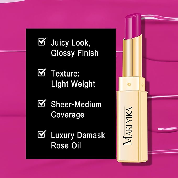MAKI YIKA Moisture Purple Lipstick for Women Hydrate Lip Gloss for Dry Cracked Lips Weightless Glossy Lip Color Juicy Finish,MA068 Rose Love-Velvo Beauty