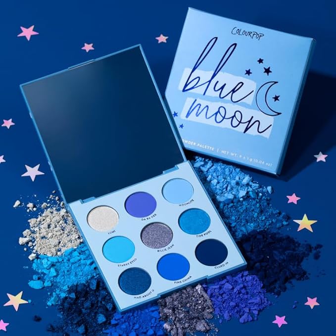 ColourPop Blue Moon Shadow Palette - Monochromatic Blue Shadow Palette with Matte, Metallic and Duochrome Finishes - High-Pigment Eye Makeup with a Long-Wearing Formula (0.3 oz)-Velvo Beauty