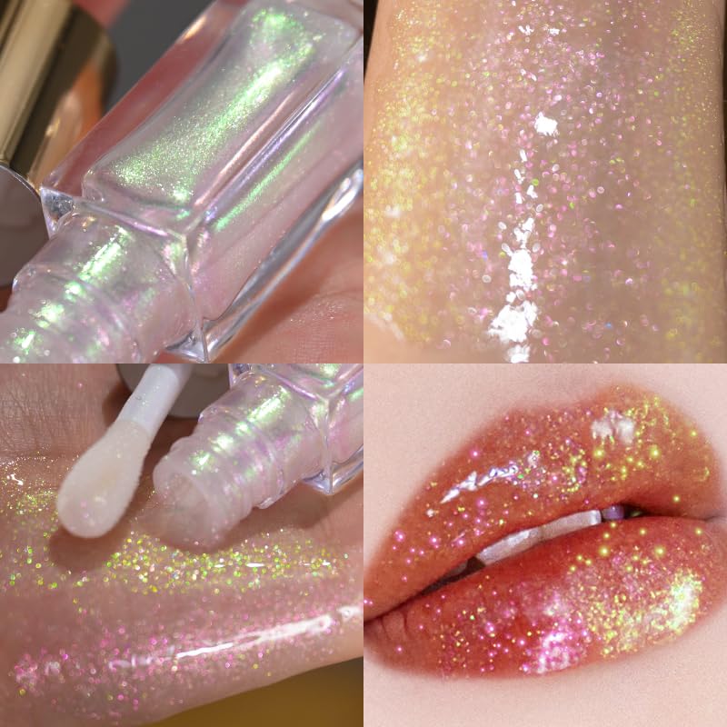 CHARMACY Aurora Chameleon Moisturizing Lip Gloss, MultiColor Shifting Shimmer Lip Gloss, Hydrating Non-Sticky Formula Glitter Lip Glaze, Easy to Apply, Long-Lasting, High-Shine Sheer Finish #04-Velvo Beauty