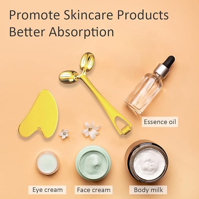 Yeamon Gua Sha Facial Tools and Face Roller Set, Facial Massage Tool for Women’s Skincare Routine,Cooling Stainless Steel Face Sculpting Eyes Roller Guasha for Daily Use or Self-Care Gift for Women-Velvo Beauty