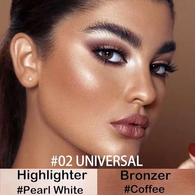 evpct 2In1 Face Cream Contour Stick Makeup Highlighter Highlight Brown Creme Cheek Contour Sticks contorno en crema Bronzer Bronzing Foundation Stick Kit Illuminator Long Lasting,02 Pearl White Coffee-Velvo Beauty