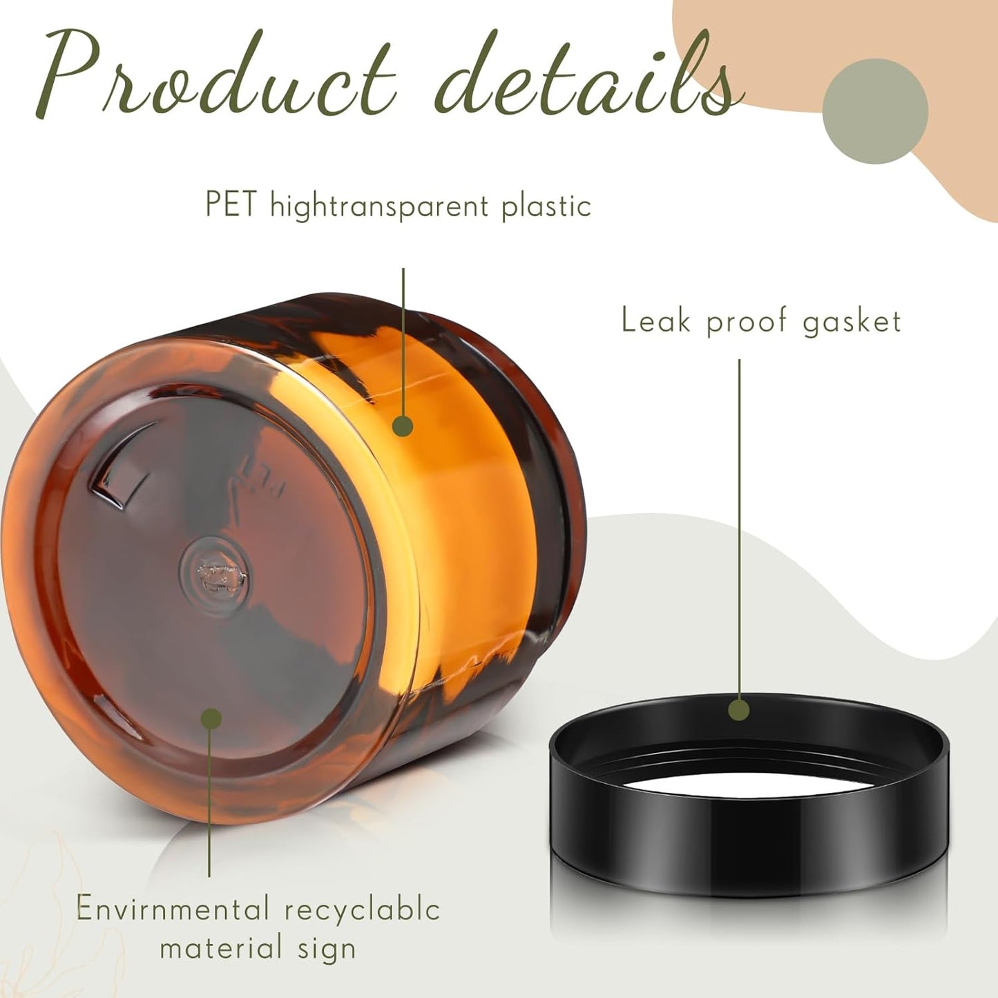 200 Pcs 2 oz Amber Plastic Cosmetic Container Jars with Lid Round Plastic Clear Jars Small Travel Containers for Storage Makeup Creams Lotion Ointments-Velvo Beauty