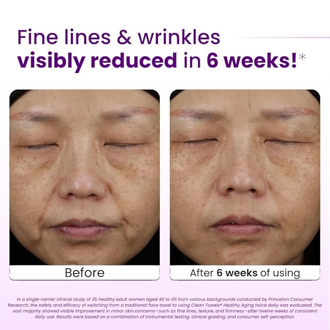 Clean Skin Club Clean Towels XL Healthy Aging™, Smooths Fine Lines Wrinkles & Texture In 6 Weeks, Treated for Extra Softness, Disposable Face Towels, Anti Aging Makeup Remover Dry Wipe (50 Ct, 1 Pack)-Velvo Beauty