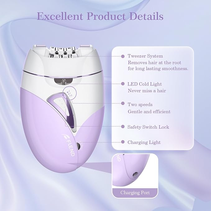 Epilators, 2-Speed Painless Smooth Glide Epilator for Women, Cordless Rechargeable Facial Hair Removal Epilator, Hair Removal Device for Women's Face Legs Bikini Area Arms Legs-Velvo Beauty