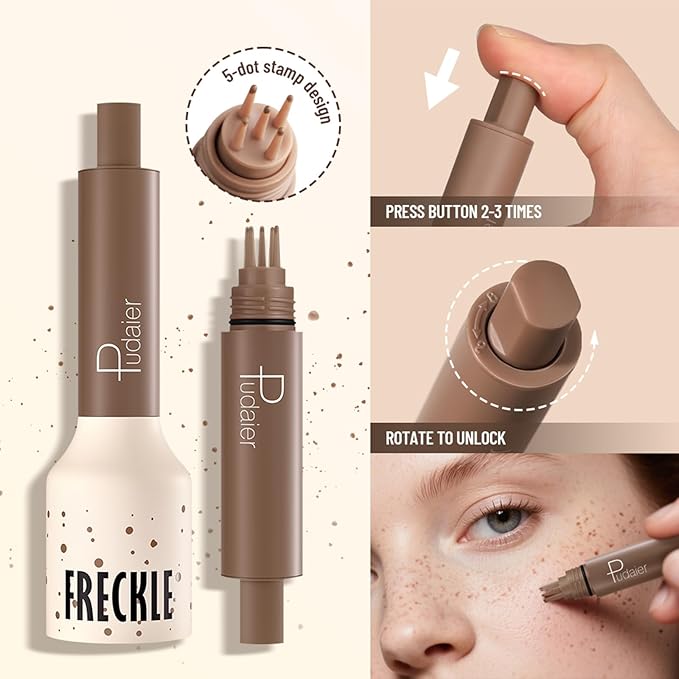 Freckle Stamp Pen, Fake Freckles Stain Marker,5-Dot Faux Liquid Freckle Stamp Cushion for Natural and Lifelike Sunkissed Makeup,Quick Dry Long-Lasting Face Freckle Pencil Tool,01#Ash Chestnut-Velvo Beauty