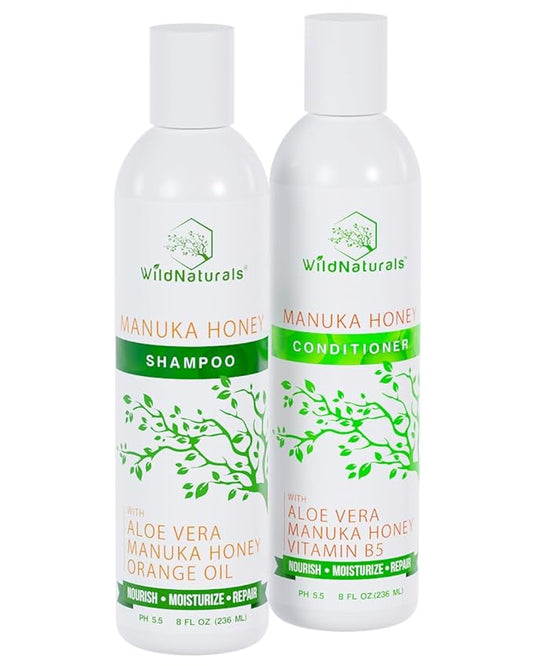 Manuka Honey Shampoo and Conditioner - Soothing Moisturizing Formula for Eczema, Psoriasis, Curly Hair and Color-Safe - All Natural Set-Velvo Beauty