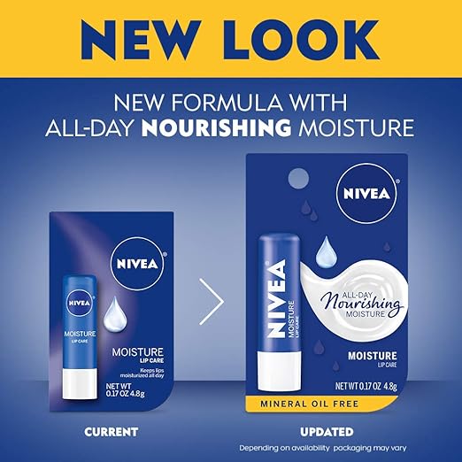 NIVEA Moisture Lip Care, Mineral Oil Free, All-Day Moisturizing Lip Balm with Shea Butter, Jojoba Oil and Avocado Oil, 0.17 Oz Stick, Pack of 1-Velvo Beauty