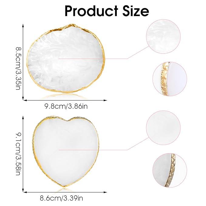 2pcs Resin Nail Art Palette Nail Painting Mixed Color Palette Gold Edge Round Makeup Holder Heart Shape Nail Polish Plate Cosmetic Mixing Tools Nail Gel Display Board-Velvo Beauty
