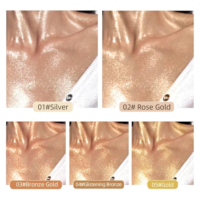 40ml Body Shimmer Oil,Face and Body Liquid Luminizer,Smooth Body Shimmer Oil For Sunshine Bath, Waterproof Moisturizing Light Shimmer Glow Illuminator,Liquid Highlighter Makeup,Makeup Brush Include (3#-Bronze Gold)-Velvo Beauty